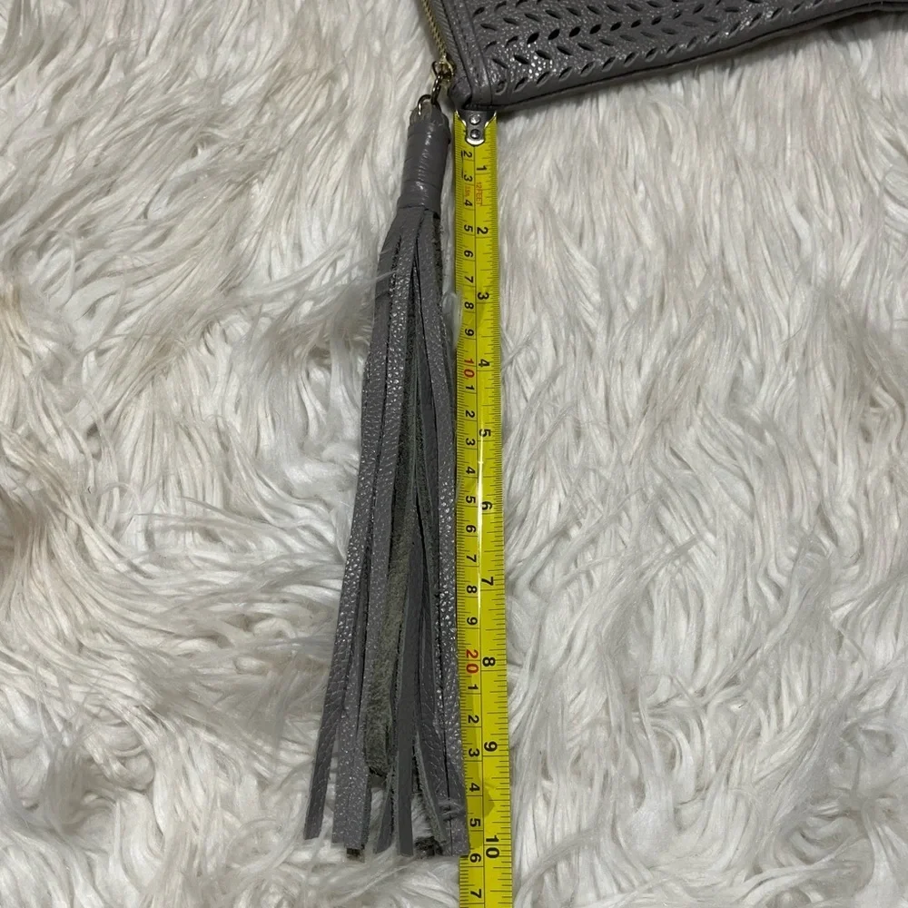 B-Low the Belt Genuine Leather Gray Perforated Fold Over Leather Clutch Tassel